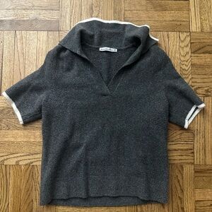 Abercrombie & Fitch Women's Notch-Neck Sweater Tee Grey - Size Medium